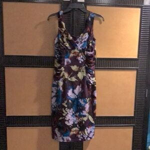 Adrianna Papell fitted sleeveless plum watercolored dress